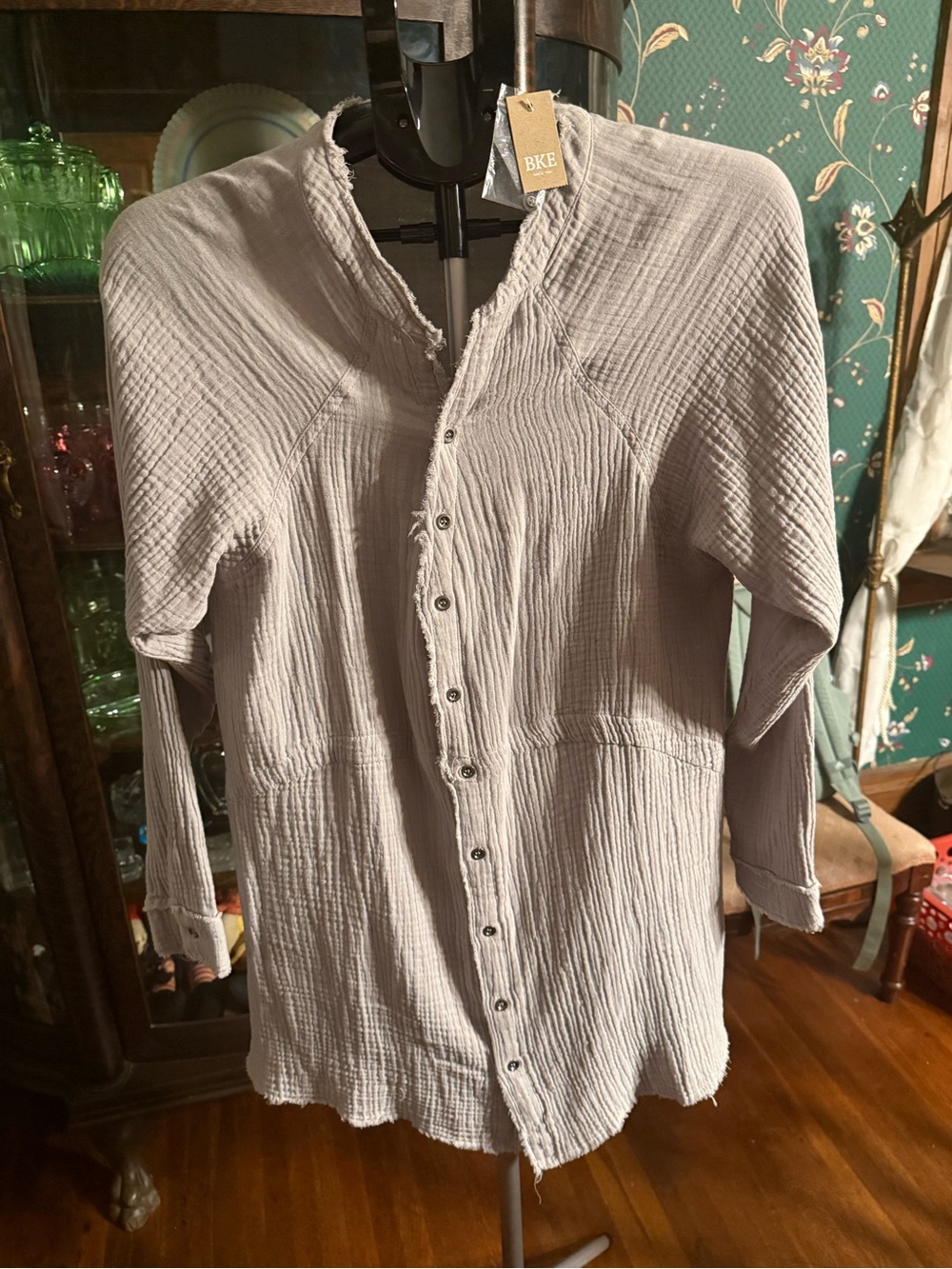 BKE Gray Textured Button-Front Tunic